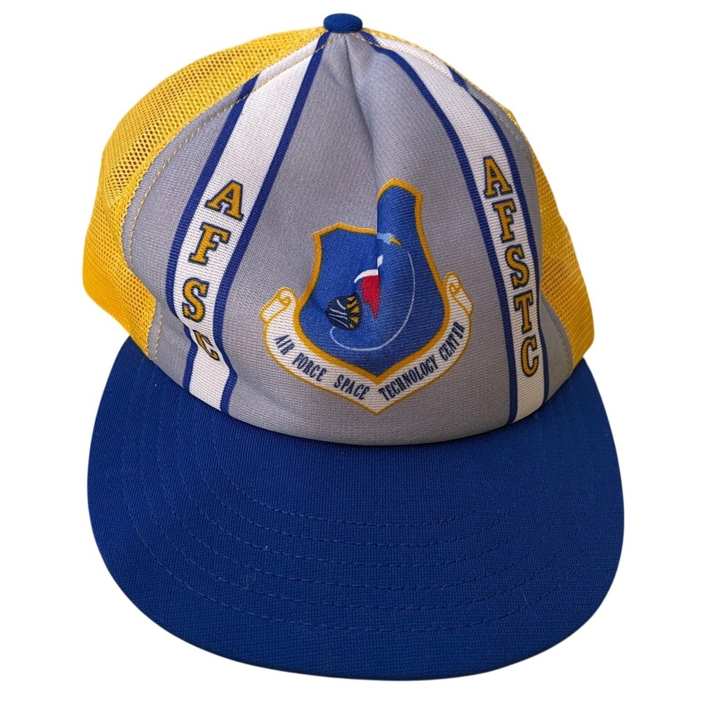 Vintage 80s AFSTC Air Force Space Technology Center Mesh Trucker Snapback Cap